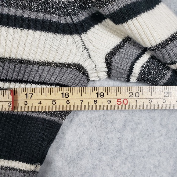 New York & Company Womens Black Metallic Striped Turtleneck Sweater M Chic Edgy - Picture 3 of 7